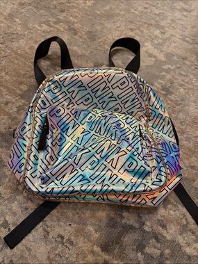 PINK Victoria's Secret Iridescent Holographic Logo Mini Backpack - Multicolor